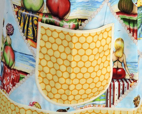 XS/S/M Fruit Ladies at the Beach Scrapbuster Pinafore, retro smock with pockets, no tie apron doesn't touch neck, ready to ship