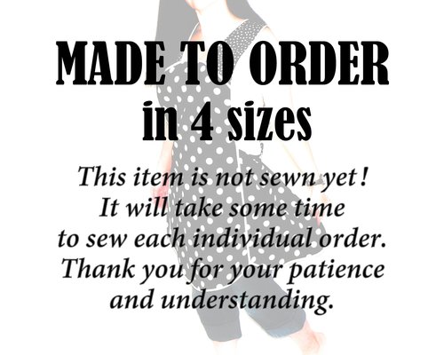 Black and White Polka Dot Retro 50s Smock Apron, relaxed fit "H-back" doesn't touch neck, XS - 4X  w/ pocket options