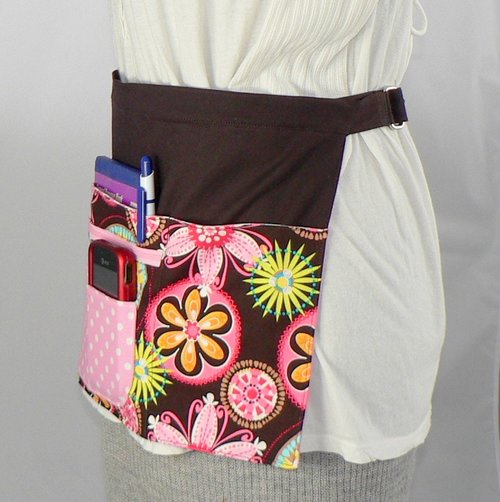 Carnival Bloom Utility Waist Apron with pockets for Vendor, Teacher, Server- includes a secure zipper money pocket