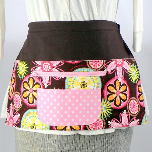 Carnival Bloom Utility Waist Apron with pockets for Vendor, Teacher, Server- includes a secure zipper money pocket