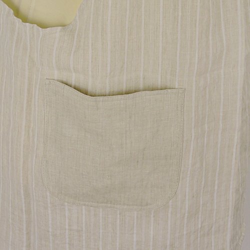 SHIPS FAST~ Beige Stripe Linen Pinafore with no ties, washed linen smock with pockets (oatmeal color) Standard Size L/XL/2X ready to ship