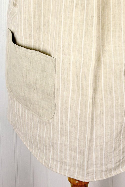 SHIPS FAST~ Beige Stripe Linen Pinafore with no ties, washed linen smock with pockets (oatmeal color) Standard Size L/XL/2X ready to ship