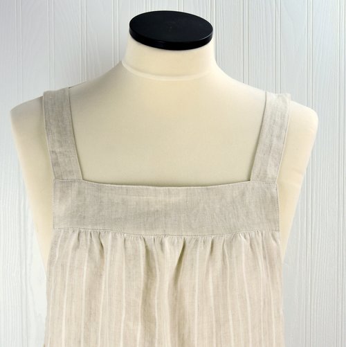 SHIPS FAST~ Beige Stripe Linen Pinafore with no ties, washed linen smock with pockets (oatmeal color) Standard Size L/XL/2X ready to ship