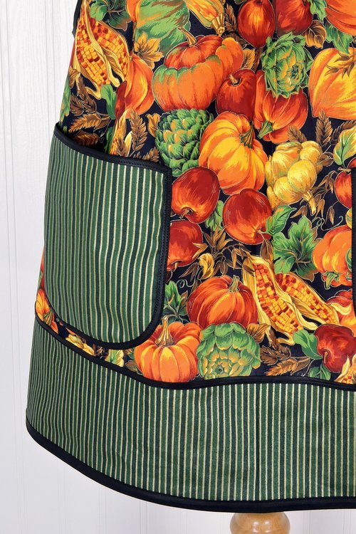 Bountiful Harvest Pinafore Apron with no ties, relaxed fit smock with pockets, fall pumpkins, made to order XS to 5X