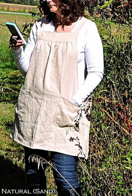 XS - 5X Natural LINEN Pinafore Apron with no ties (22 color options) Washed Linen Relaxed Fit Smock with pockets, handmade by Laurie
