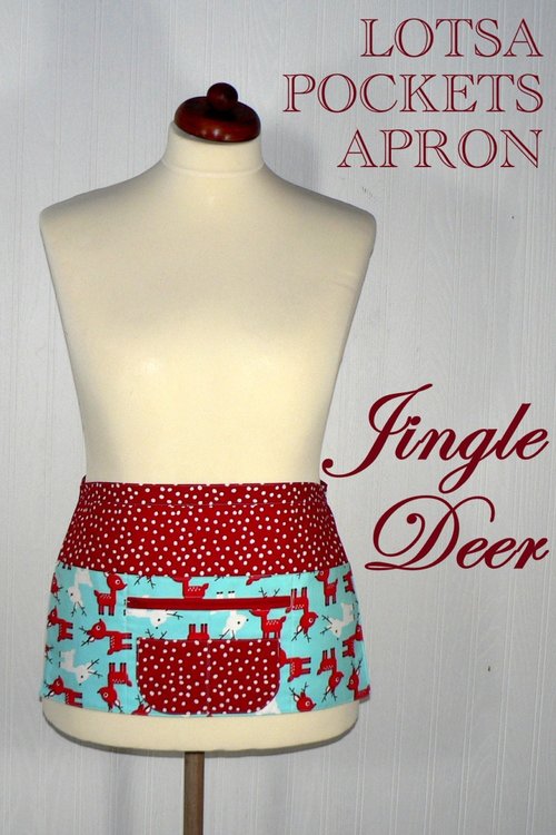 Christmas Vendor Apron with zipper pocket, Jingle Deer 6 pocket apron, Holiday Teacher, Waitress, Daycare Apron