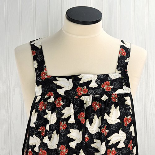 Peace Doves Pinafore with no ties, relaxed fit smock with pockets fits L/XL/2X, Christmas baking apron ready to ship now
