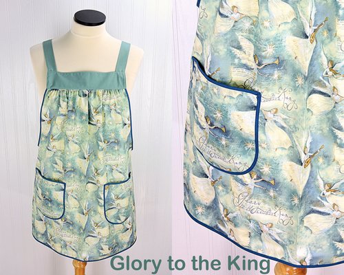 SHIPS FAST~ Glory to the King Pinafore with no ties, relaxed fit smock with pockets fits L/XL/2X, Christmas baking apron ready to ship