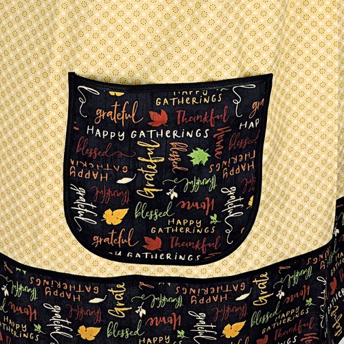 Thanksgiving Hostess Apron, Happy Gatherings Pinafore with no ties, relaxed fit smock with pockets fits L/XL/2X, ready to ship