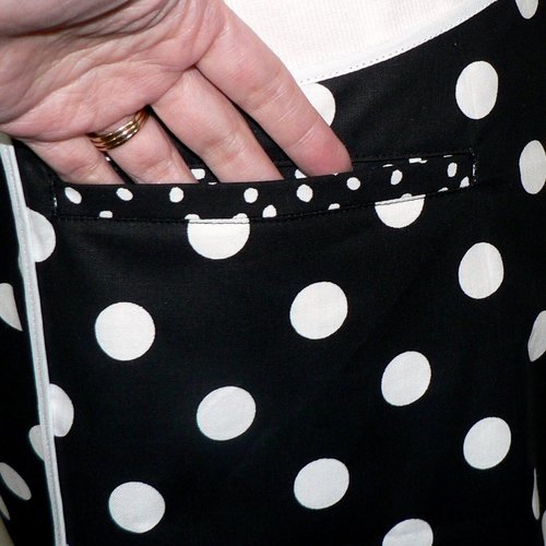 Black and White Polka Dot Retro 50s Smock Apron, relaxed fit "H-back" doesn't touch neck, XS - 4X  w/ pocket options