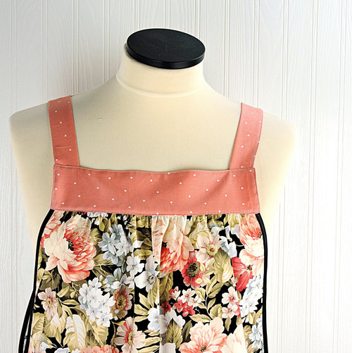 Peachy Floral Pinafore with no ties, relaxed fit smock with pockets, made to order XS to 5X plus size, pretty flower apron
