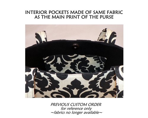 Customized made-to-order fabric purse, choose your own fabrics, choose magnetic snap or zipper closure, design a purse to suit you