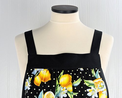 Lemon Fresh Pinafore Apron with no ties, relaxed fit smock apron made to order XS to 5X, spring & summer retro apron, colorful citrus apron