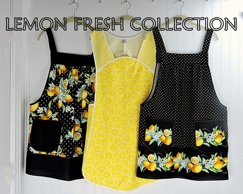 Lemon Fresh Pinafore Apron with no ties, relaxed fit smock apron made to order XS to 5X, spring & summer retro apron, colorful citrus apron