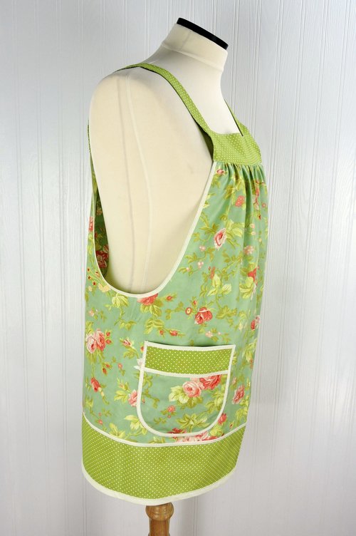 Scarlet & Sage Roses (in POND colorway) Pinafore Apron with no ties, relaxed fit smock with pockets, made to order XS - 5X