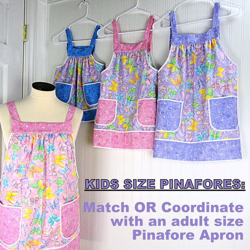 Custom Planned Children's Pinafore Apron with no ties, relaxed fit smock with pockets, 3 sizes, mini-me apron