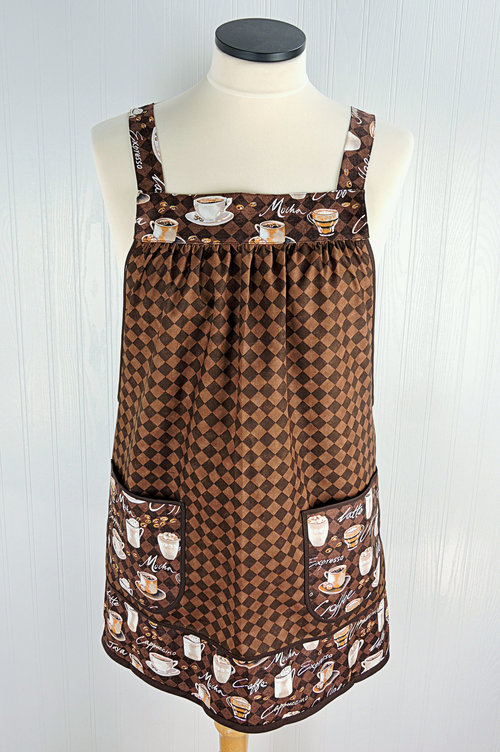 SHIPS FAST~ Coffee Time Pinafore with no ties, relaxed fit smock with pockets, barista apron, standard size fits L-XL-2X, ready to ship