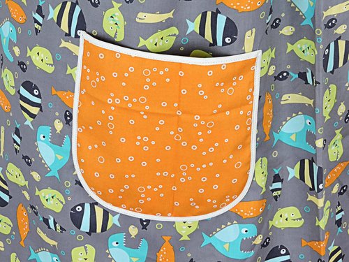 SHIPS FAST~ Colorful Fish Pinafore Apron, swim-suit cover-up, relaxed fit smock with pockets fits L/XL/2X, ready to ship