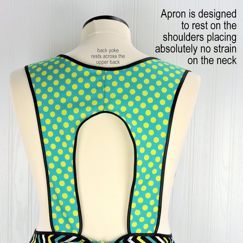 Mini Chic Chevron in Lagoon, Retro 50s Smock Apron with pockets, relaxed fit with no neck ties (H-back apron) made to order XS to 4X
