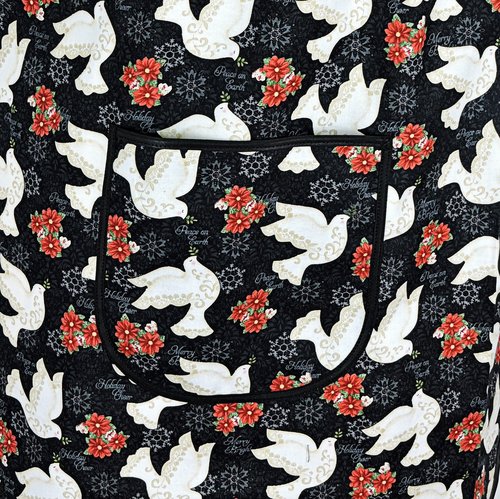 Winter Bliss Peace Doves Pinafore with no ties, relaxed fit smock with pockets fits L/XL/2X, Christmas apron ready to ship