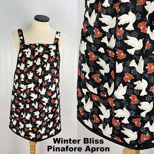 SHIPS FAST~ Winter Bliss Peace Doves Pinafore with no ties, relaxed fit smock with pockets fits L/XL/2X, Christmas apron ready to ship