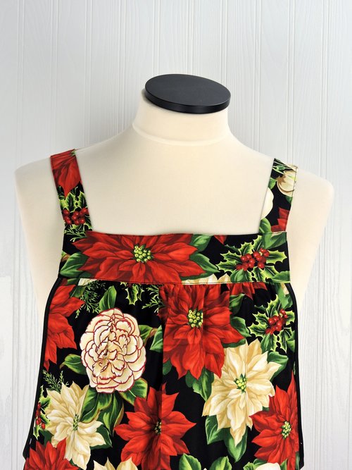 SHIPS FAST~ Christmas Floral Pinafore with no ties, relaxed fit smock with pockets fits L/XL/2X, Xmas baking apron, ready to ship