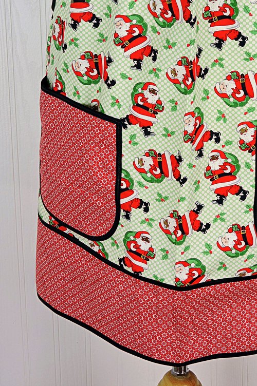 Holly Jolly Santa (on mint green) Pinafore with no ties, relaxed fit smock with pockets, Multi-Cultural Santas, made to order XS to 5X