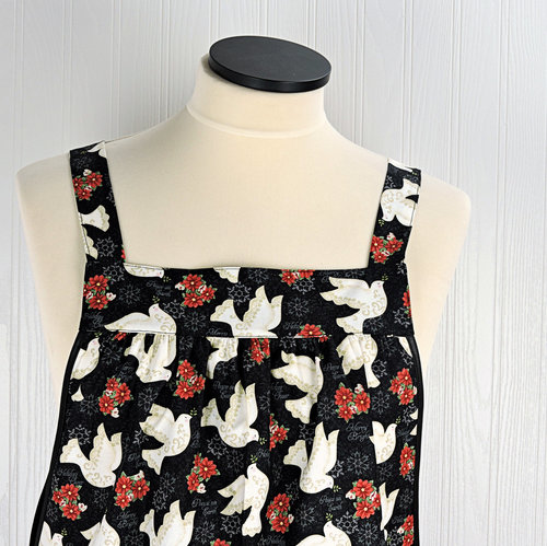 Winter Bliss Peace Doves Pinafore with no ties, relaxed fit smock with pockets fits L/XL/2X, Christmas apron ready to ship