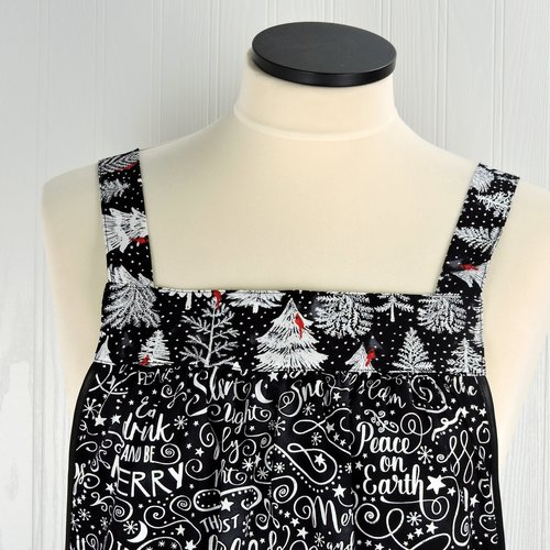 SHIPS FAST~ Silent Night Holiday Script Pinafore with no ties, Relaxed Fit Smock with pockets, Standard Size fits L/XL/2X, Christmas apron
