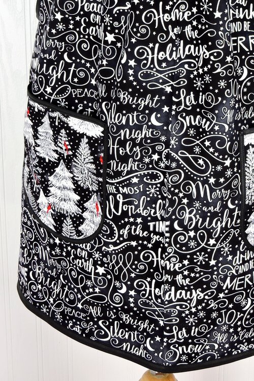 SHIPS FAST~ Silent Night Holiday Script Pinafore with no ties, Relaxed Fit Smock with pockets, Standard Size fits L/XL/2X, Christmas apron