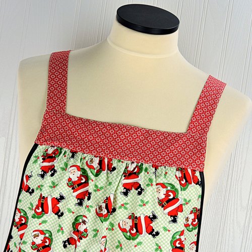 Holly Jolly Santa (on mint green) Pinafore with no ties, relaxed fit smock with pockets, Multi-Cultural Santas, made to order XS to 5X
