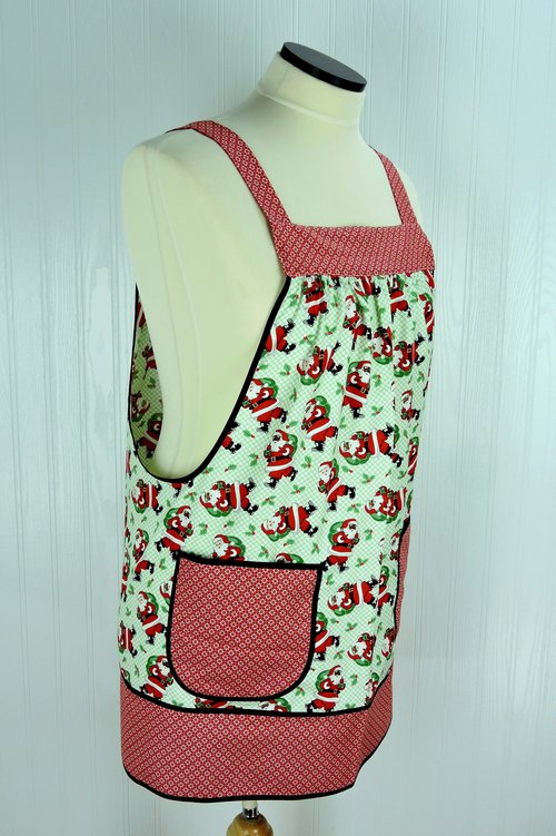 Holly Jolly Santa (on mint green) Pinafore with no ties, relaxed fit smock with pockets, Multi-Cultural Santas, made to order XS to 5X
