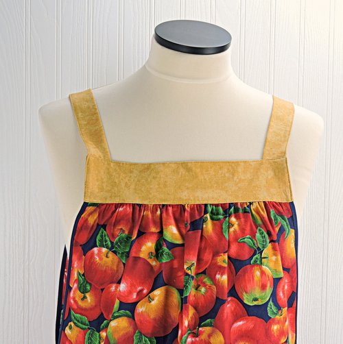SHIPS FAST~ Apple Harvest Pinafore Apron with no ties, relaxed fit smock with pockets, standard size fits L-XL-2X, ready to ship