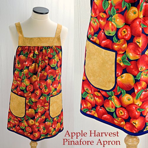 SHIPS FAST~ Apple Harvest Pinafore Apron with no ties, relaxed fit smock with pockets, standard size fits L-XL-2X, ready to ship