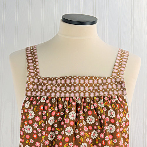 Indian Summer Brown Floral Pinafore, retro hostess apron, relaxed fit smock with pockets fits L/XL/2X, ready to ship