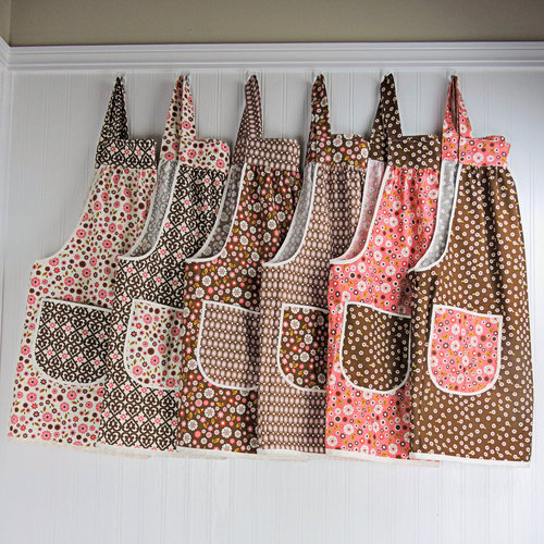 Indian Summer Brown Floral Pinafore, retro hostess apron, relaxed fit smock with pockets fits L/XL/2X, ready to ship