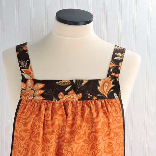 SHIPS FAST~ Fall Floral Pinafore Apron with no ties, relaxed fit smock with pockets, standard size fits L-XL-2X, ready to ship