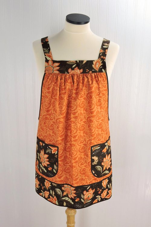 Fall Floral Pinafore Apron with no ties, relaxed fit smock with pockets, standard size fits L-XL-2X, ready to ship