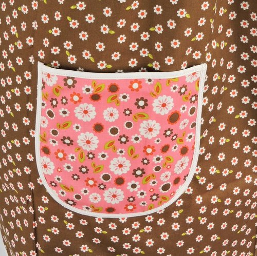 Indian Summer Brown Daisies Pinafore, lovely hostess apron, relaxed fit smock with pockets fits L/XL/2X, ready to ship