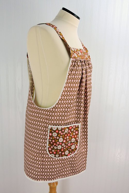 SHIPS FAST~ Indian Summer Polka Dot Pinafore, retro hostess apron, relaxed fit smock with pockets fits L/XL/2X, ready to ship