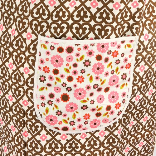 SHIPS FAST~ Indian Summer Brown Damask Pinafore, retro hostess apron, relaxed fit smock with pockets fits L/XL/2X, ready to ship