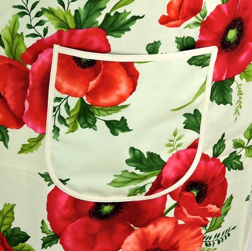SHIPS FAST Poppy Panache on mint Pinafore Apron, relaxed fit smock with pockets fits L/XL/2X, pretty baking apron ready to ship