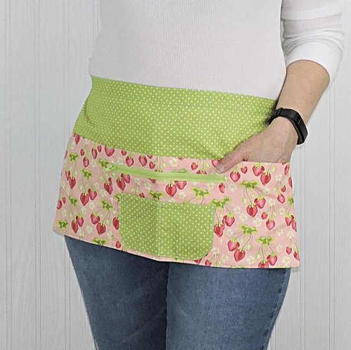 Strawberry Fields Teacher Apron with pockets, great for vendors with money pocket; servers; daycare;  photographers, fits waist up to 40"