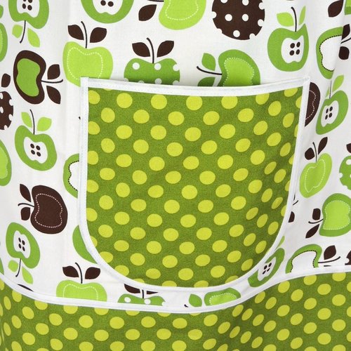 Green Apples Pinafore Apron with no ties, relaxed fit smock with pockets, standard size fits L-XL-2X, SHIPS FAST