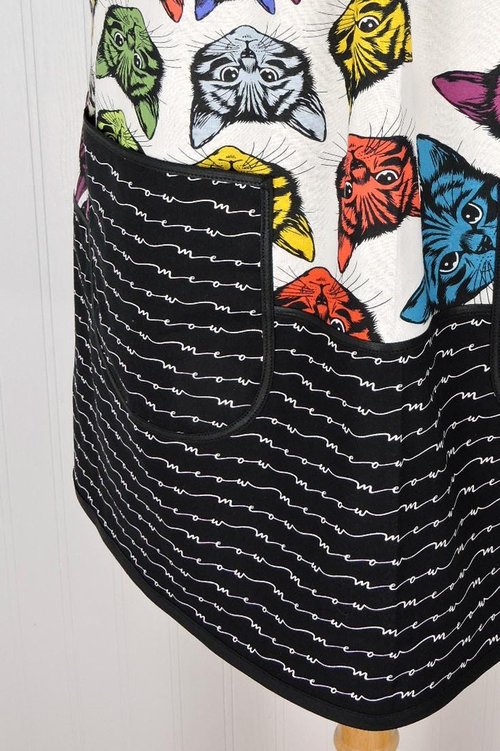 Catfinity Scrapbuster Pinafore Apron with no ties, relaxed fit smock with pockets, cat lover apron, ready to ship fits LXL/2X