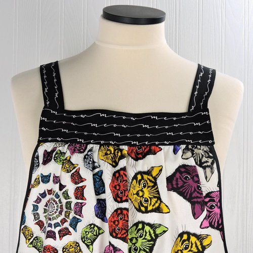 Catfinity Scrapbuster Pinafore Apron with no ties, relaxed fit smock with pockets, cat lover apron, ready to ship fits LXL/2X