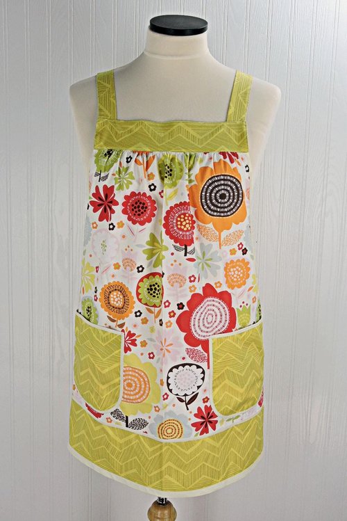 Matilda Floral Pinafore with no ties, relaxed fit smock with pockets, OOAK fall-colored apron fits L/XL/2X, ships fast