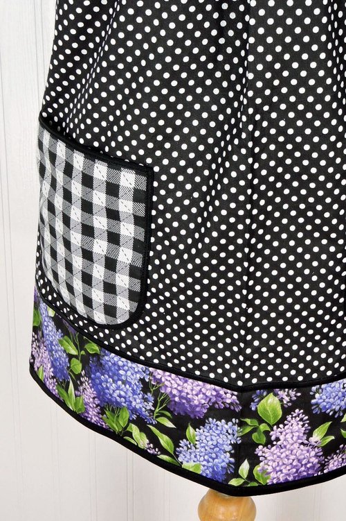 Lilacs and Polka Dots Scrapbuster Pinafore Apron with no ties, relaxed fit smock with pockets, ready to ship fits L/XL/2X, SHIPS FAST