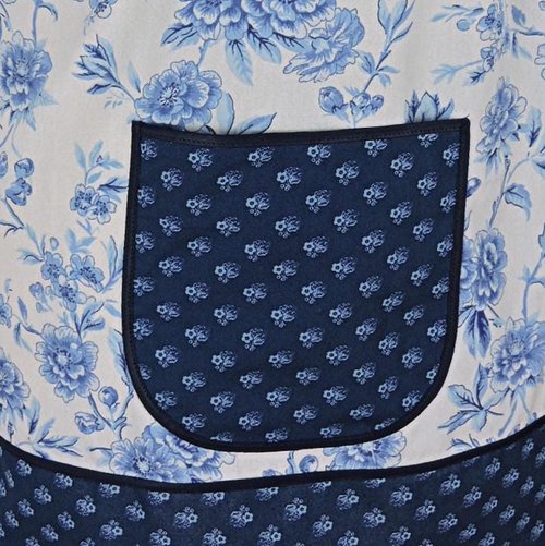 Ballycastle Chintz Blue & White Floral Pinafore Apron with no ties, smock apron with pockets made-to-order XS to 5X