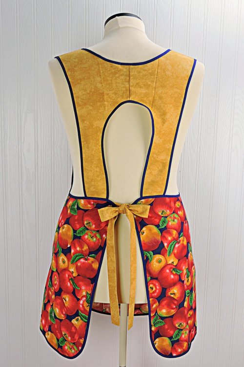 Apple Harvest 50s Smock Apron with kangaroo pocket, relaxed fit with no neck ties (H-back apron) fits sizes large or X-large SHIPS FAST